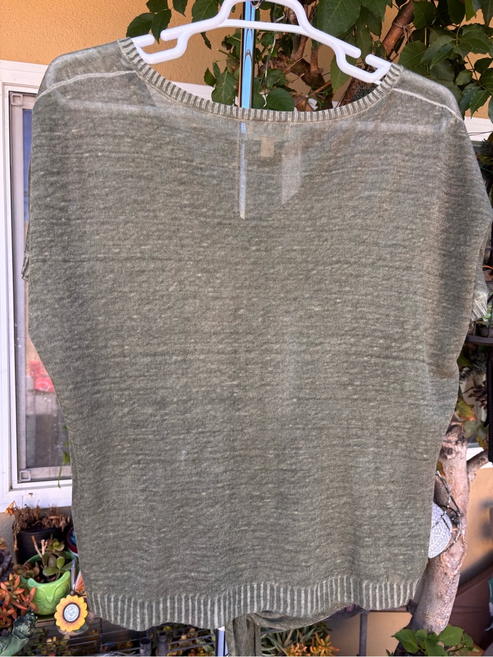 Cloth & Stone Olive Textured Linen Front Tie Tshirt Top Size XL - Picture 3 of 14
